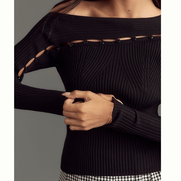 Anthropologie Black Off-Shoulder Sweater - Picture 3 of 8